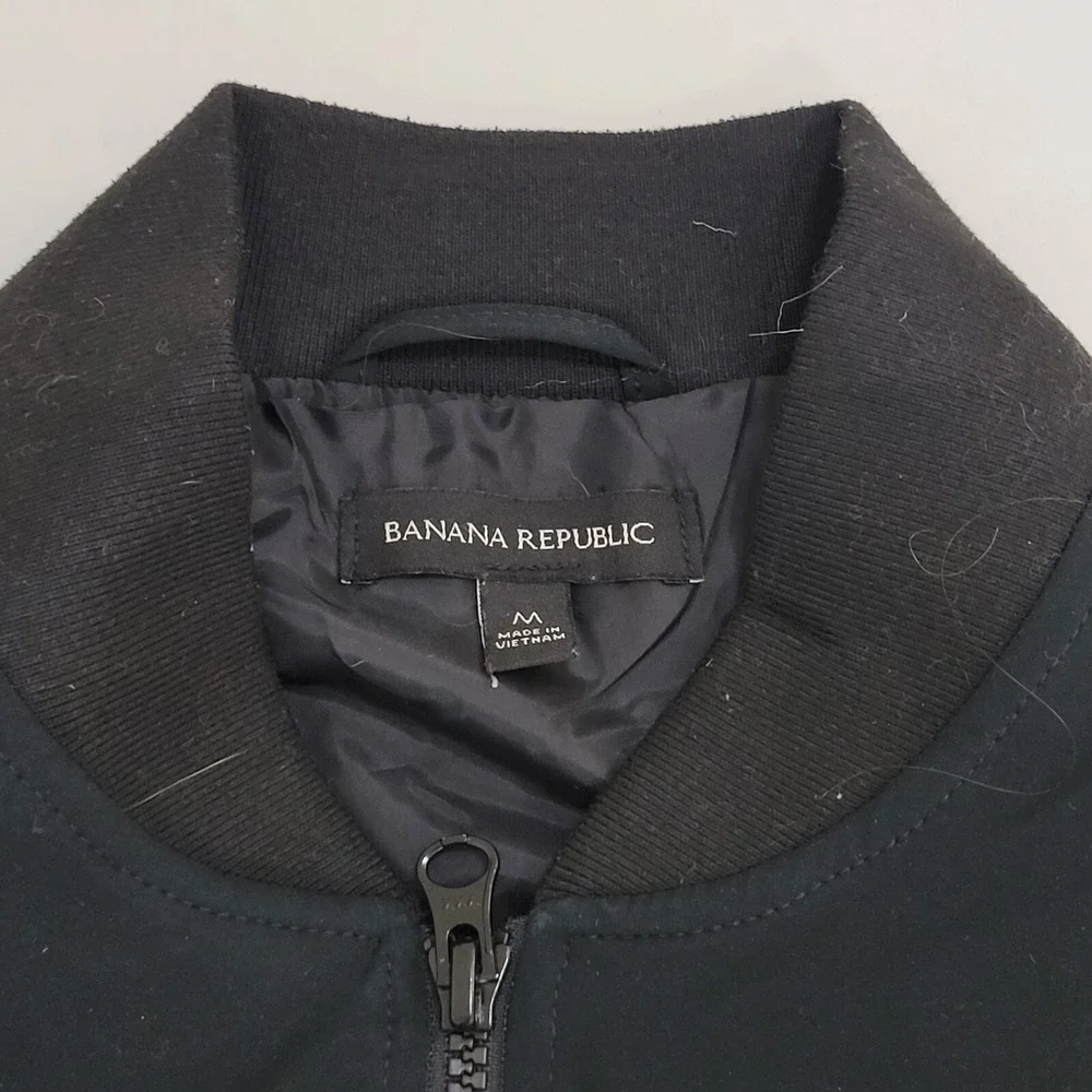 Vintage Banana Republic Bomber Jacket Mens, M Medium, Black Nylon, Full Zip Logo